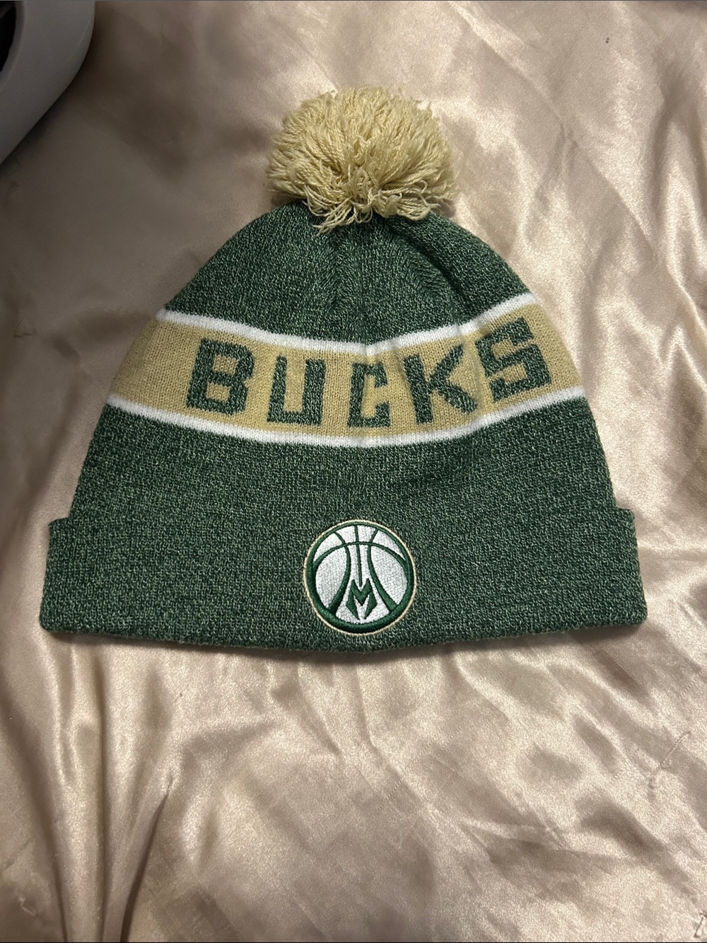 Milwaukee Bucks Pom Beanie - Green and Cream